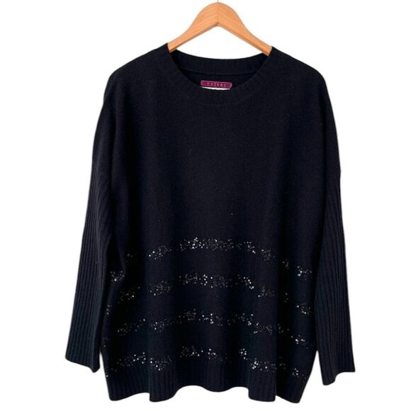 Velvet Black 100% Cashmere Knit Sweater Sequin Detail Sz L Crewneck Luxury Soft - Picture 2 of 9